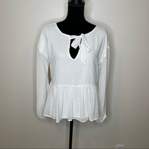 Cupcakes And Cashmere Amber Split-Neck Long-Sleeve Metallic Dot Peplum Blouse - Picture 2 of 13